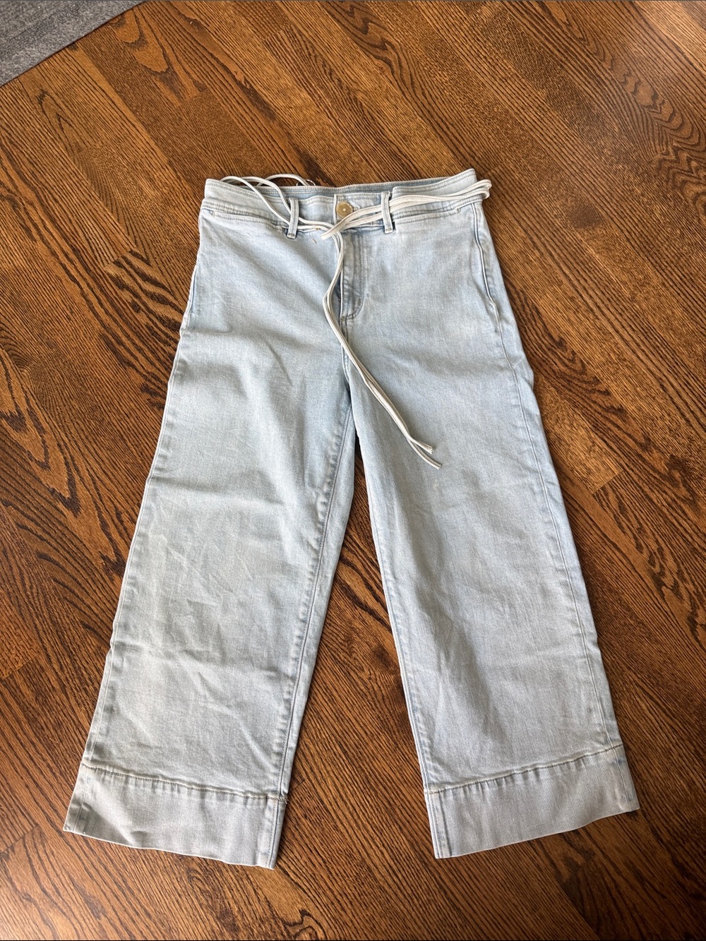 Ann Taylor Light Wash Wide Leg Jeans with Drawstring